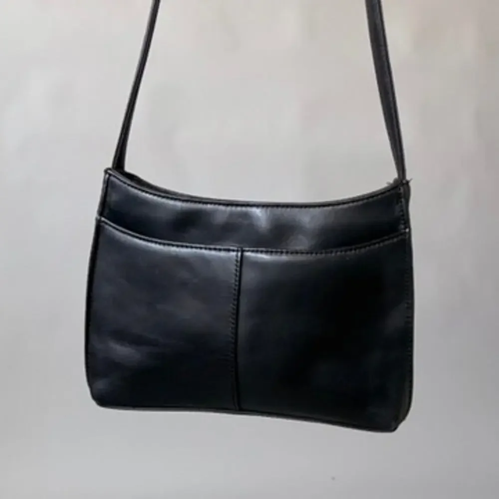 Vintage Jones New York Black Leather Shoulder Bag - 90s